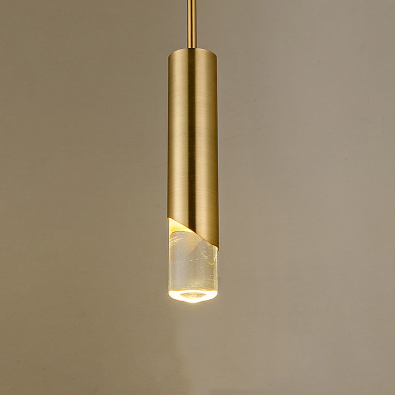 Modern Creative Cylindrical LED Pendant Light Electroplate Metal Hanging Lamp with Acrylic Shade