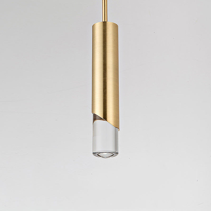 Modern Creative Cylindrical LED Pendant Light Electroplate Metal Hanging Lamp with Acrylic Shade