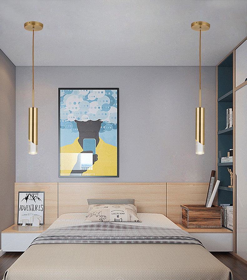 Modern Creative Cylindrical LED Pendant Light Electroplate Metal Hanging Lamp with Acrylic Shade