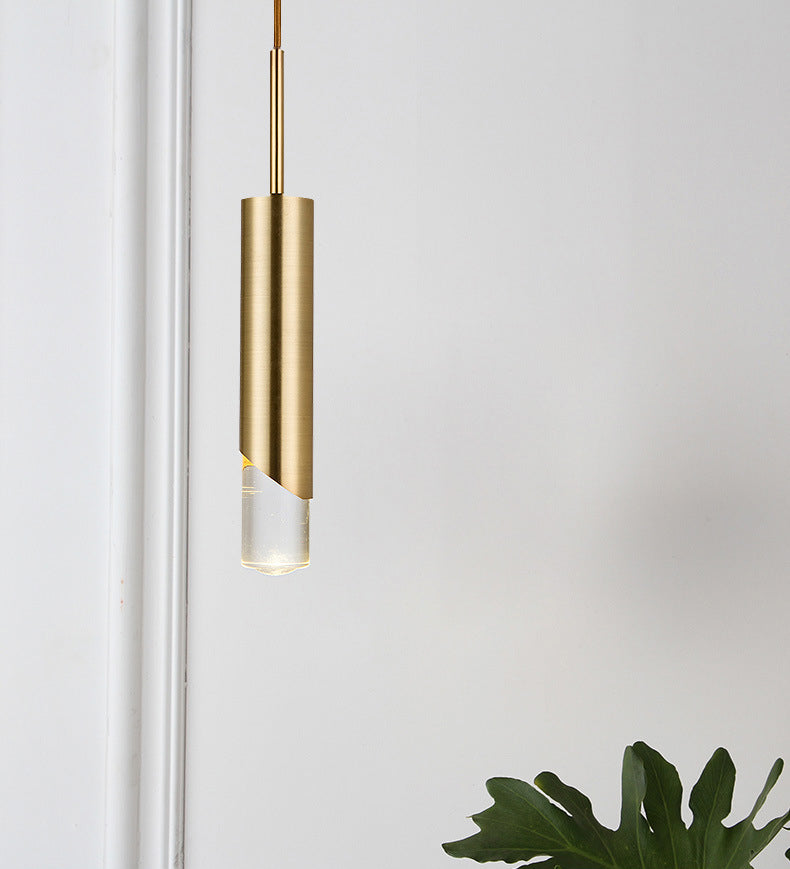Modern Creative Cylindrical LED Pendant Light Electroplate Metal Hanging Lamp with Acrylic Shade
