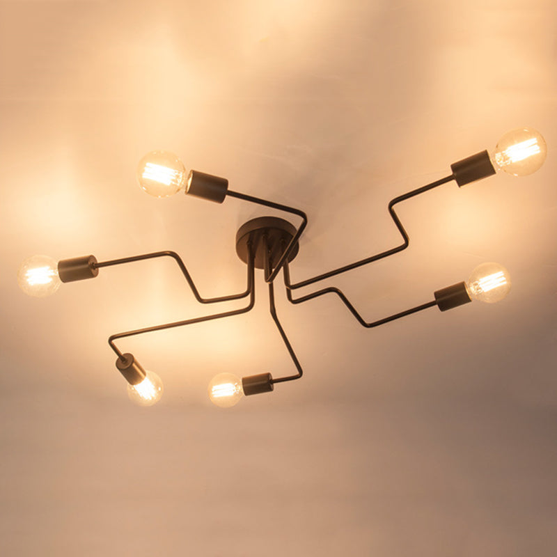 Black Sputnik Semi Flush Monte en estilo de techo de hierro forjado de estilo retro industrial para sala de estar