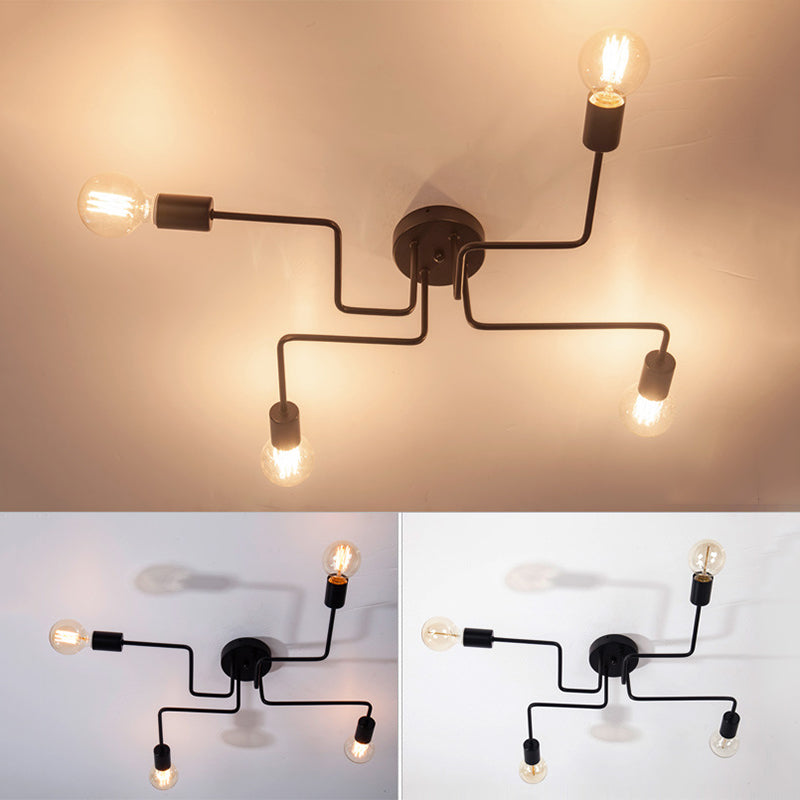 Black Sputnik Semi Flush Monte en estilo de techo de hierro forjado de estilo retro industrial para sala de estar