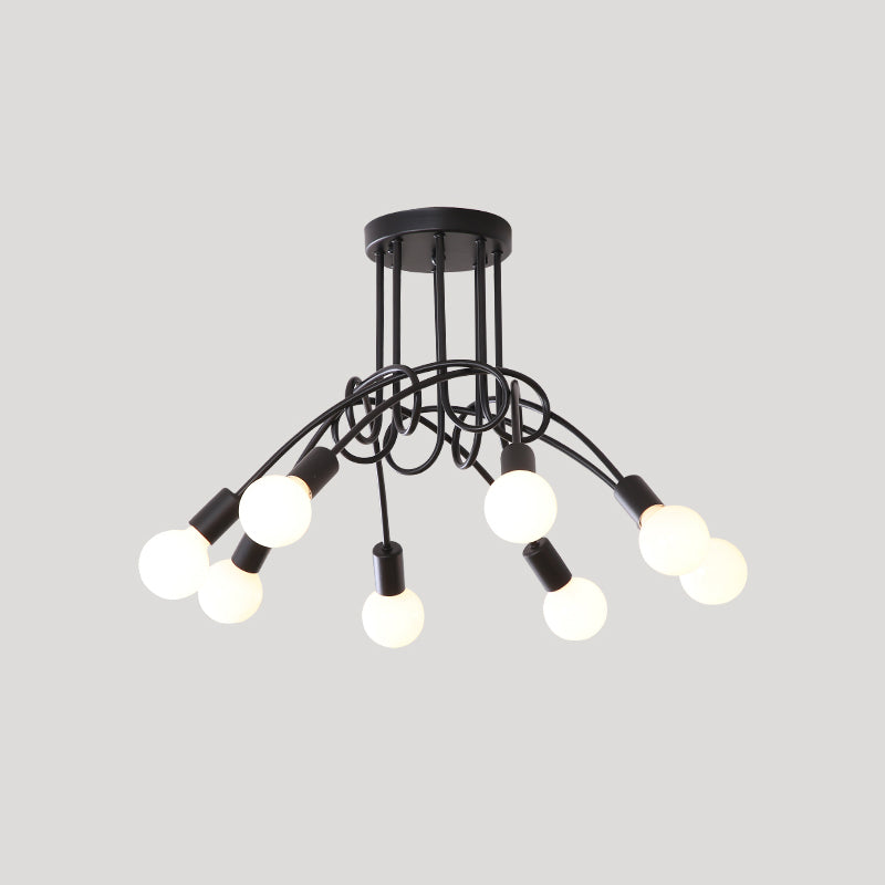 Exposed Bulb Radial Semi Flush Mount in Industrial Creative Style Wrought Iron Ceiling Light