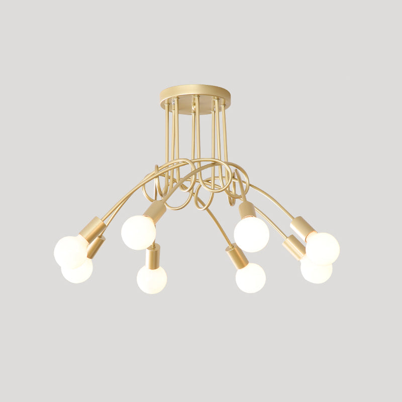 Exposed Bulb Radial Semi Flush Mount in Industrial Creative Style Wrought Iron Ceiling Light