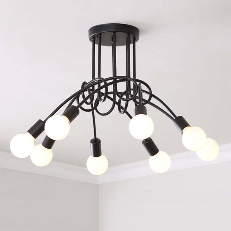 Exposed Bulb Radial Semi Flush Mount in Industrial Creative Style Wrought Iron Ceiling Light