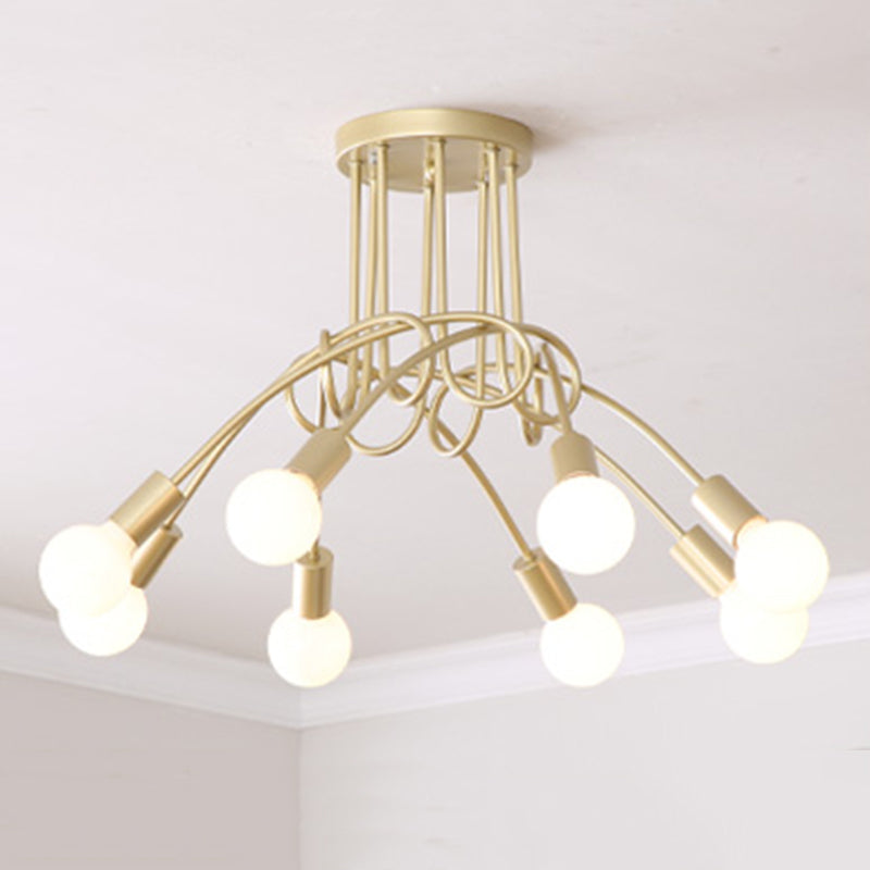 Exposed Bulb Radial Semi Flush Mount in Industrial Creative Style Wrought Iron Ceiling Light