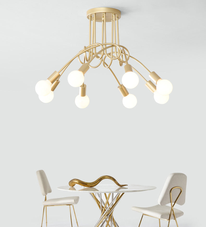 Exposed Bulb Radial Semi Flush Mount in Industrial Creative Style Wrought Iron Ceiling Light