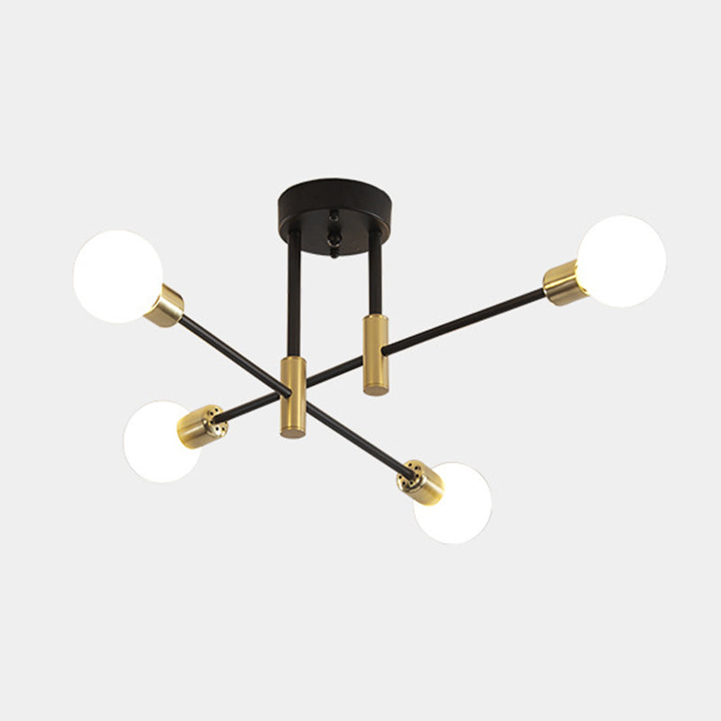 Black and Gold Semi Flush Mount in Industrial Creative Style Wrought Iron Radial Ceiling Light