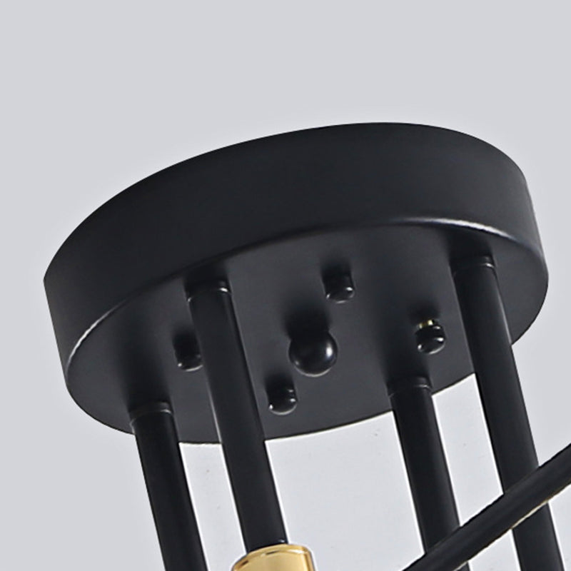 Black and Gold Semi Flush Mount in Industrial Creative Style Wrought Iron Radial Ceiling Light