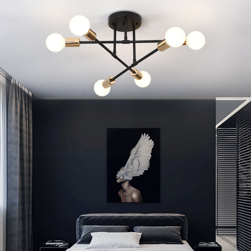 Industriële Retro Radiale Semi Flush Mount Smeedijzer-Lamp Plafond Armatuur voor Interieur Spaces