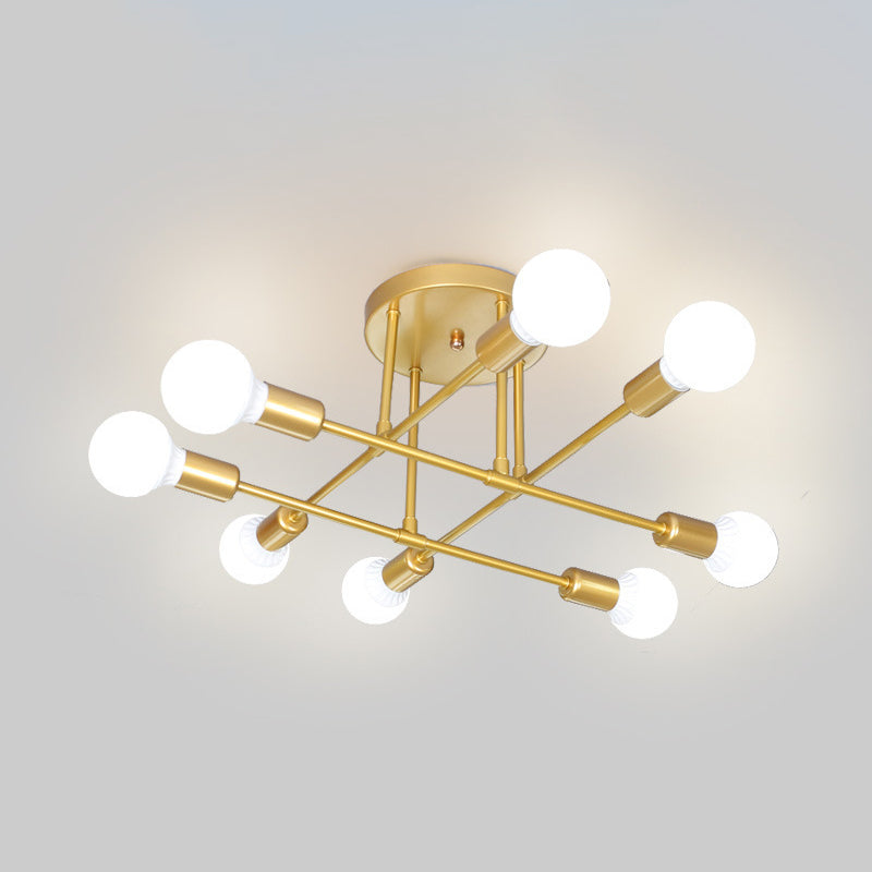 Industriële Retro Radiale Semi Flush Mount Smeedijzer-Lamp Plafond Armatuur voor Interieur Spaces