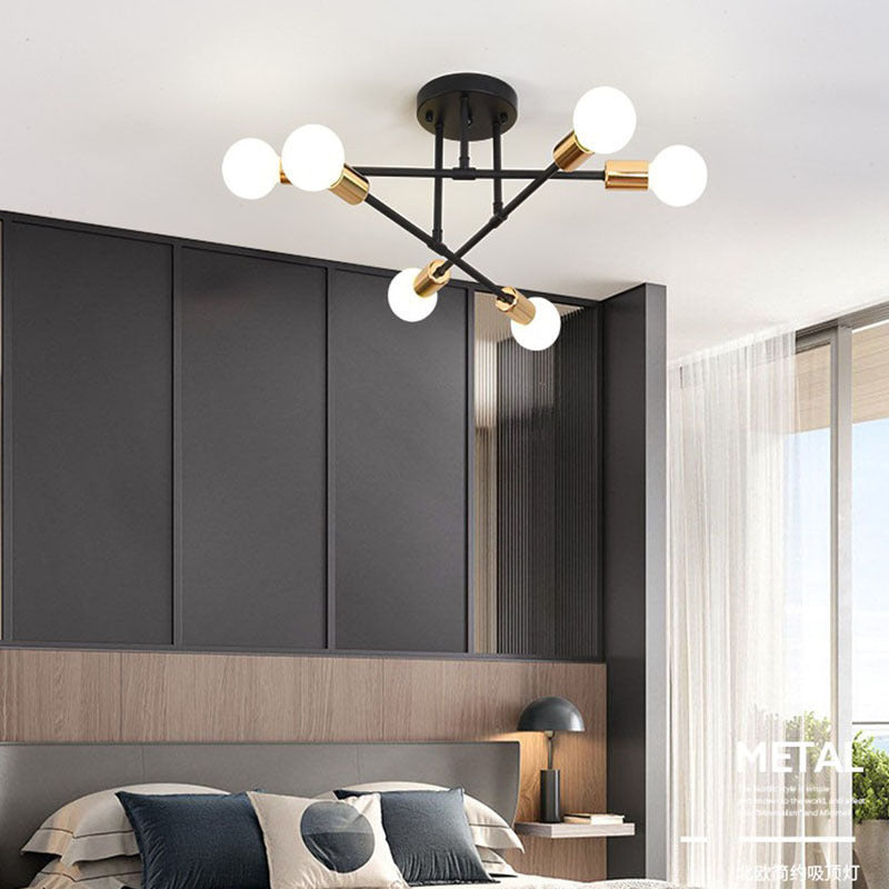 Industriële Retro Radiale Semi Flush Mount Smeedijzer-Lamp Plafond Armatuur voor Interieur Spaces