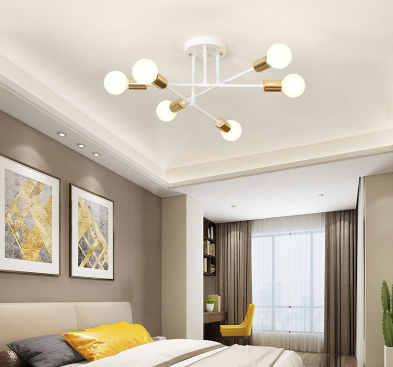 Industriële Retro Radiale Semi Flush Mount Smeedijzer-Lamp Plafond Armatuur voor Interieur Spaces