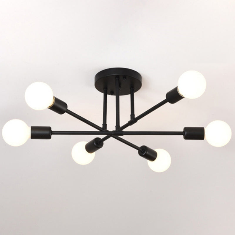 Industriële Retro Radiale Semi Flush Mount Smeedijzer-Lamp Plafond Armatuur voor Interieur Spaces