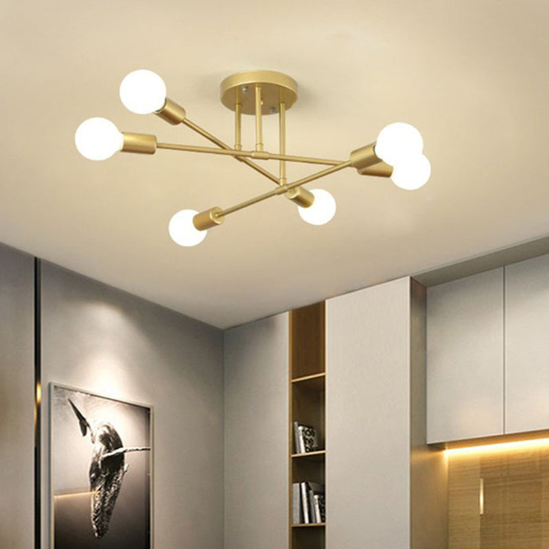 Industriële Retro Radiale Semi Flush Mount Smeedijzer-Lamp Plafond Armatuur voor Interieur Spaces