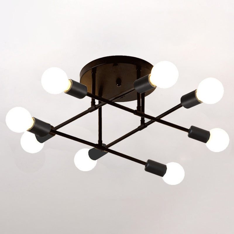 Industriële Retro Radiale Semi Flush Mount Smeedijzer-Lamp Plafond Armatuur voor Interieur Spaces