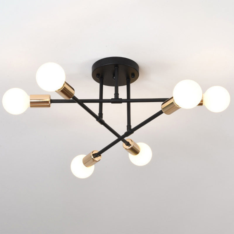 Industriële Retro Radiale Semi Flush Mount Smeedijzer-Lamp Plafond Armatuur voor Interieur Spaces