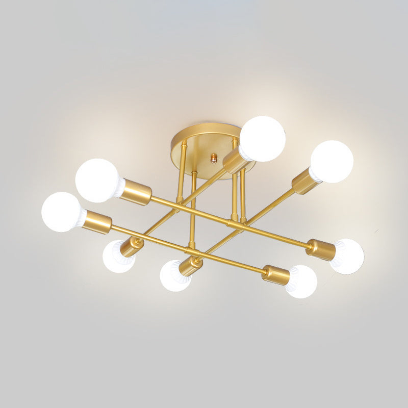 Industriële Retro Radiale Semi Flush Mount Smeedijzer-Lamp Plafond Armatuur voor Interieur Spaces