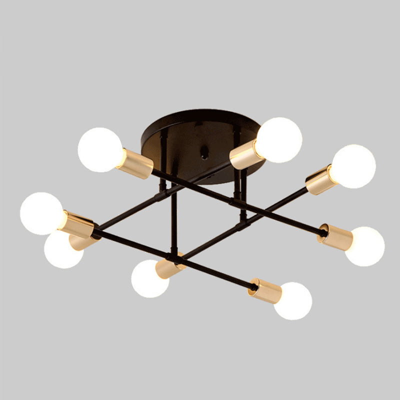 Industriële Retro Radiale Semi Flush Mount Smeedijzer-Lamp Plafond Armatuur voor Interieur Spaces