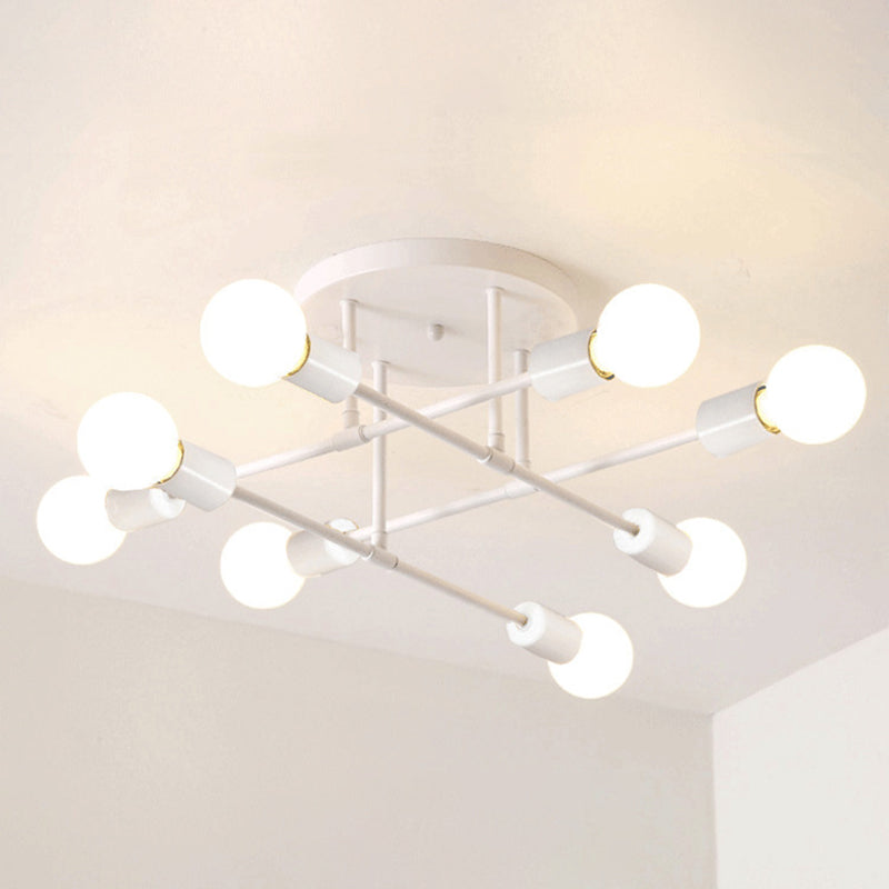 Industriële Retro Radiale Semi Flush Mount Smeedijzer-Lamp Plafond Armatuur voor Interieur Spaces