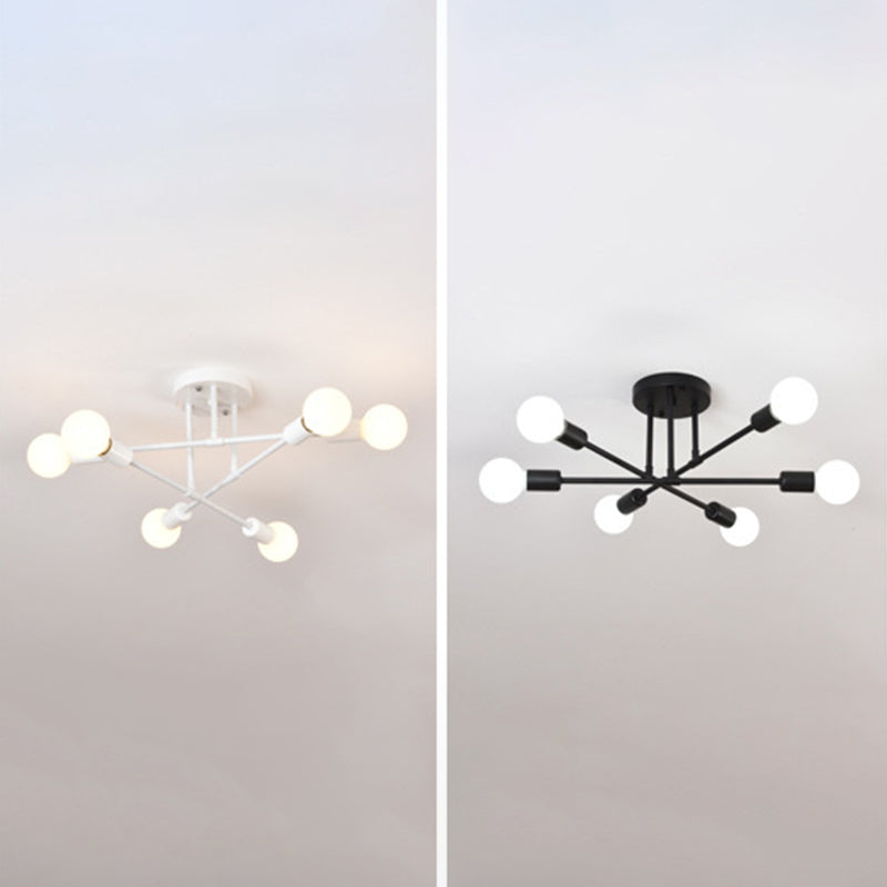 Industriële Retro Radiale Semi Flush Mount Smeedijzer-Lamp Plafond Armatuur voor Interieur Spaces