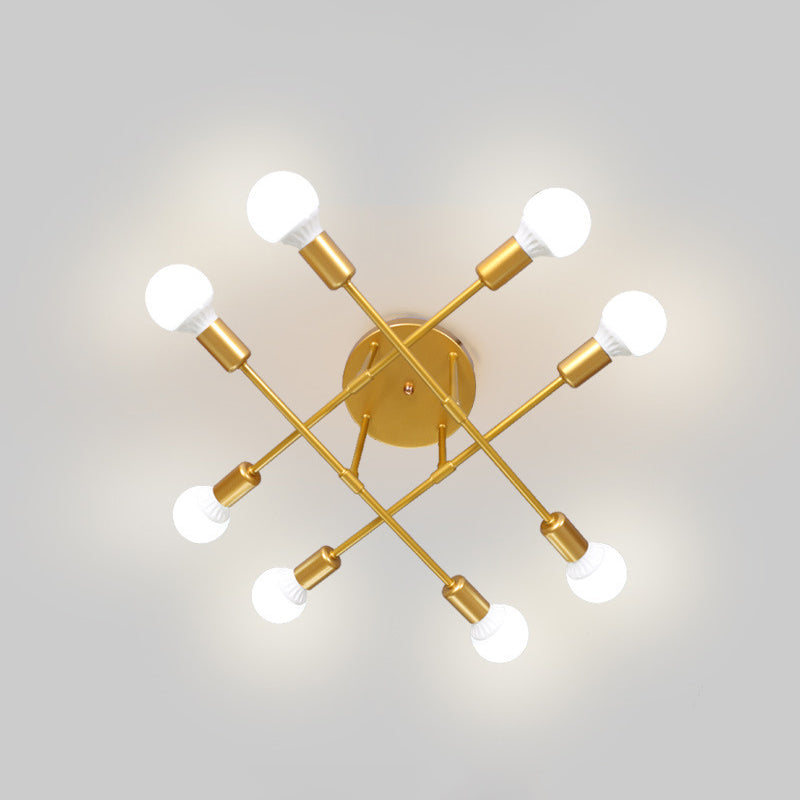 Industriële Retro Radiale Semi Flush Mount Smeedijzer-Lamp Plafond Armatuur voor Interieur Spaces