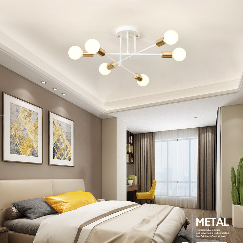 Industriële Retro Radiale Semi Flush Mount Smeedijzer-Lamp Plafond Armatuur voor Interieur Spaces