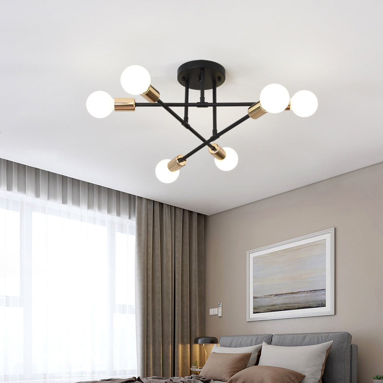 Industriële Retro Radiale Semi Flush Mount Smeedijzer-Lamp Plafond Armatuur voor Interieur Spaces