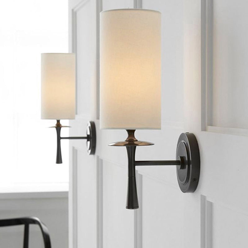 Modern 1 Head Wall Lighting Black Cylindrical Sconce Light Fixture with White Glass Shade