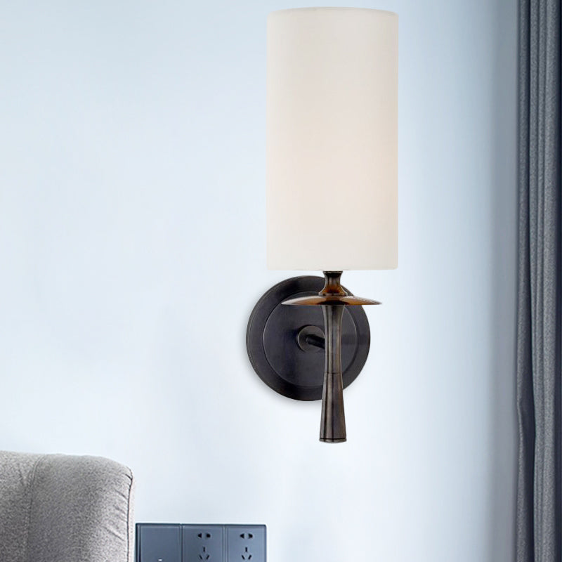 Modern 1 Head Wall Lighting Black Cylindrical Sconce Light Fixture with White Glass Shade