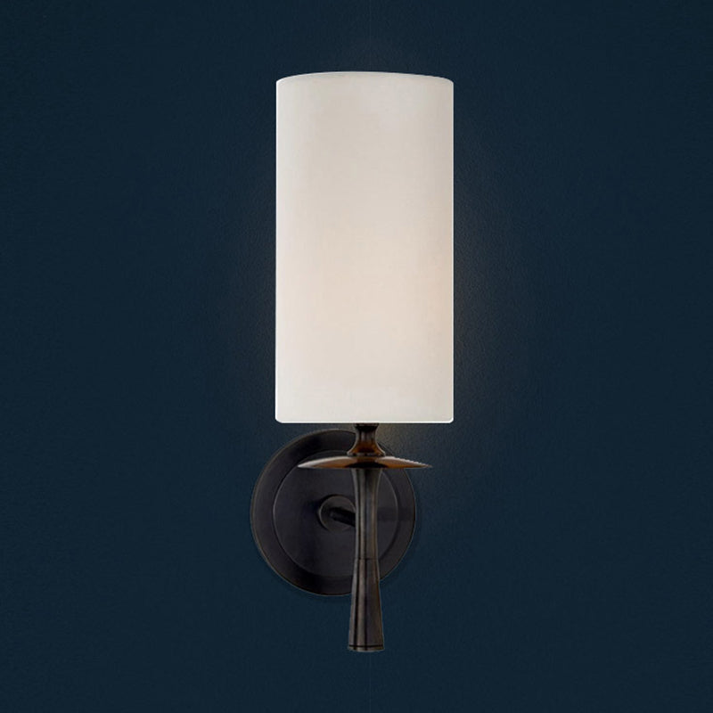 Modern 1 Head Wall Lighting Black Cylindrical Sconce Light Fixture with White Glass Shade