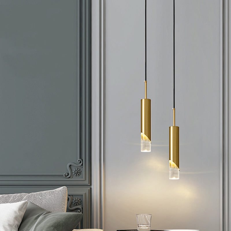 Minimaliste moderne LED Pendante Light Light Aluminium Lampe suspendue cylindrique avec une teinte acrylique