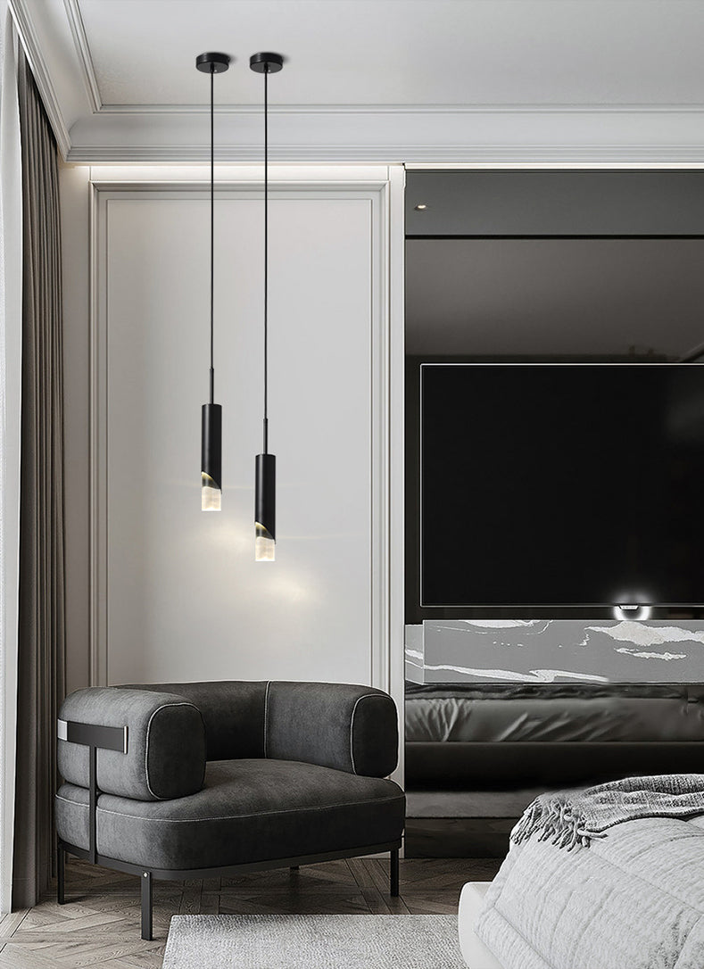 Minimaliste moderne LED Pendante Light Light Aluminium Lampe suspendue cylindrique avec une teinte acrylique