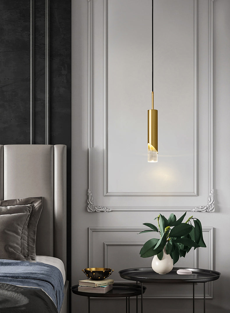 Minimaliste moderne LED Pendante Light Light Aluminium Lampe suspendue cylindrique avec une teinte acrylique