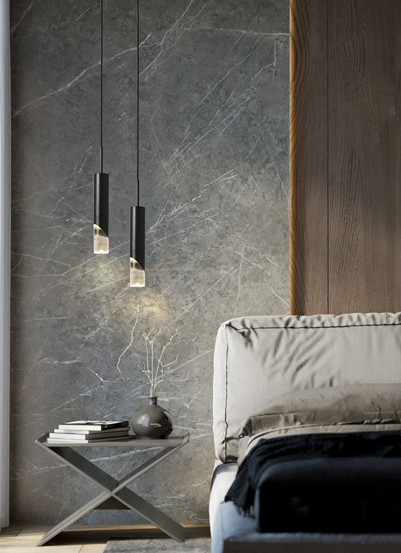 Minimaliste moderne LED Pendante Light Light Aluminium Lampe suspendue cylindrique avec une teinte acrylique