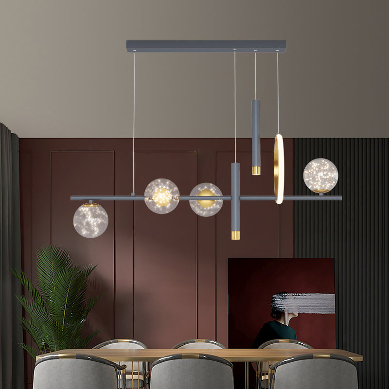 Luz colgante colgante de hierro forjado de la isla LED de lujo de lujo con sombra de vidrio transparente