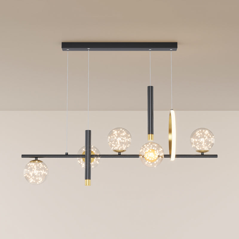 Luz colgante colgante de hierro forjado de la isla LED de lujo de lujo con sombra de vidrio transparente