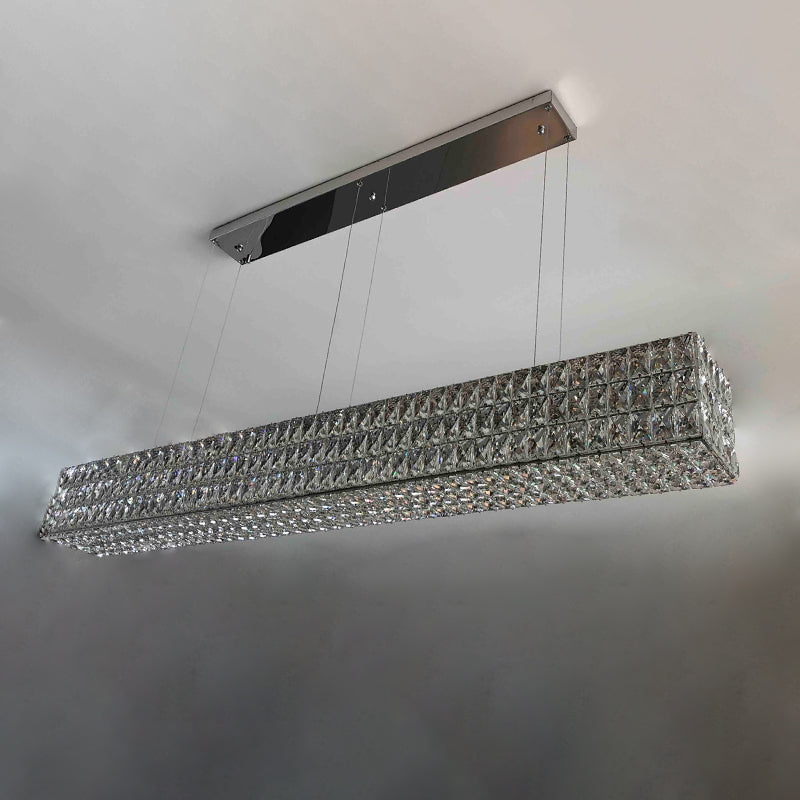 Contemporáneo de lámpara de cristal biselada Lámpara de lámpara de cristal lineal isla colgante para comedor
