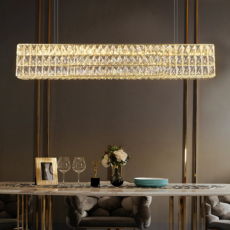 Contemporáneo de lámpara de cristal biselada Lámpara de lámpara de cristal lineal isla colgante para comedor