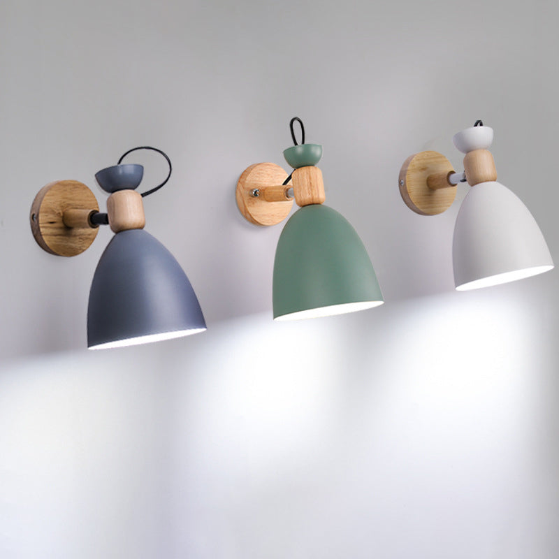 Wrought Iron Macaron Wall Sconce in Modern Concise Style Wooden Dome Wall Lamp for Interior Spaces