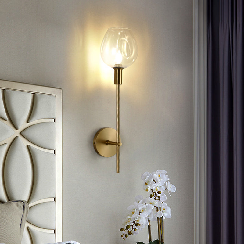Clear Glass Cup Sconce Light Modern 1 Head Wall Mounted Lamp in Gold with Metal Pencil Arm
