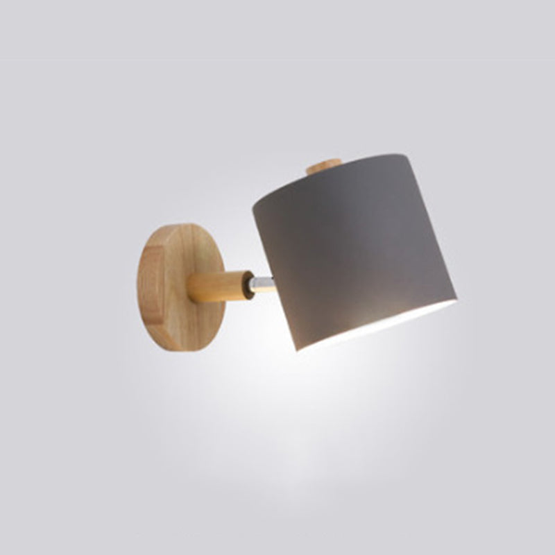 Lámpara de pared de pared de macarrón creativo moderno Luz de pared geométrica de madera con sombra de hierro forjado