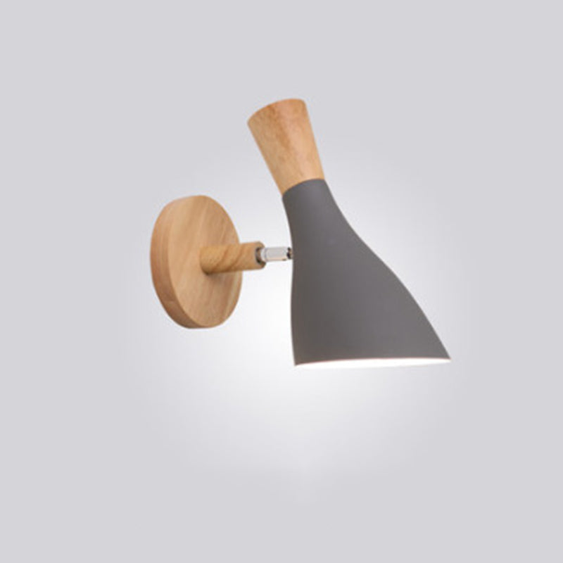 Lámpara de pared de pared de macarrón creativo moderno Luz de pared geométrica de madera con sombra de hierro forjado