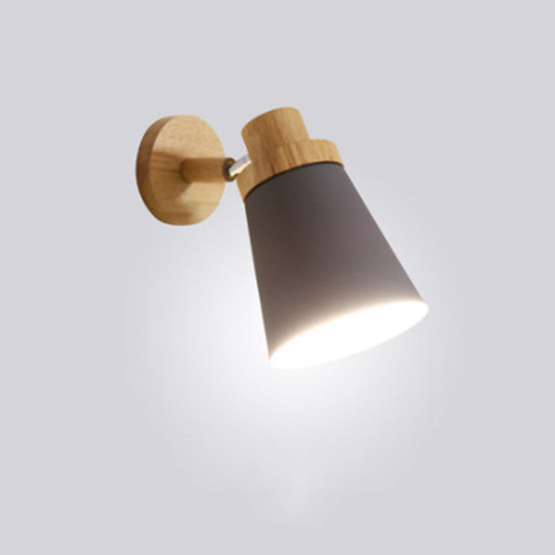 Lámpara de pared de pared de macarrón creativo moderno Luz de pared geométrica de madera con sombra de hierro forjado