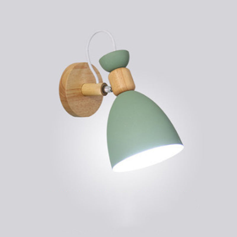 Lámpara de pared de pared de macarrón creativo moderno Luz de pared geométrica de madera con sombra de hierro forjado