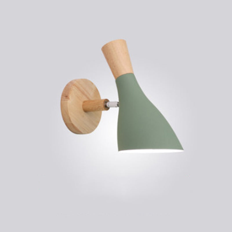 Lámpara de pared de pared de macarrón creativo moderno Luz de pared geométrica de madera con sombra de hierro forjado