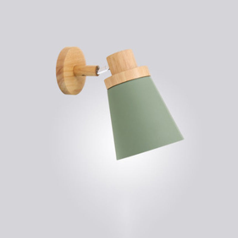 Lámpara de pared de pared de macarrón creativo moderno Luz de pared geométrica de madera con sombra de hierro forjado