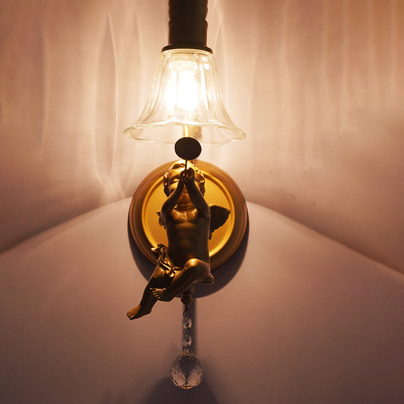 1-Light Round Wall Sconce Modern Simple Style Glass Wall Lighting in Gold