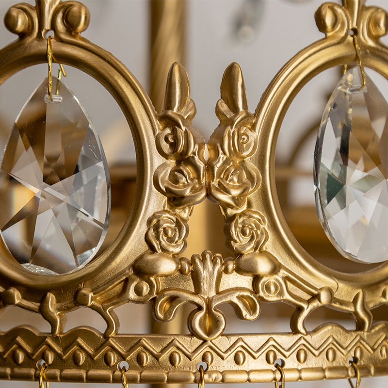 Crown Wall Sconce Lighting Modern Style Crystal 3-Lights Wall Mount Light in Brass