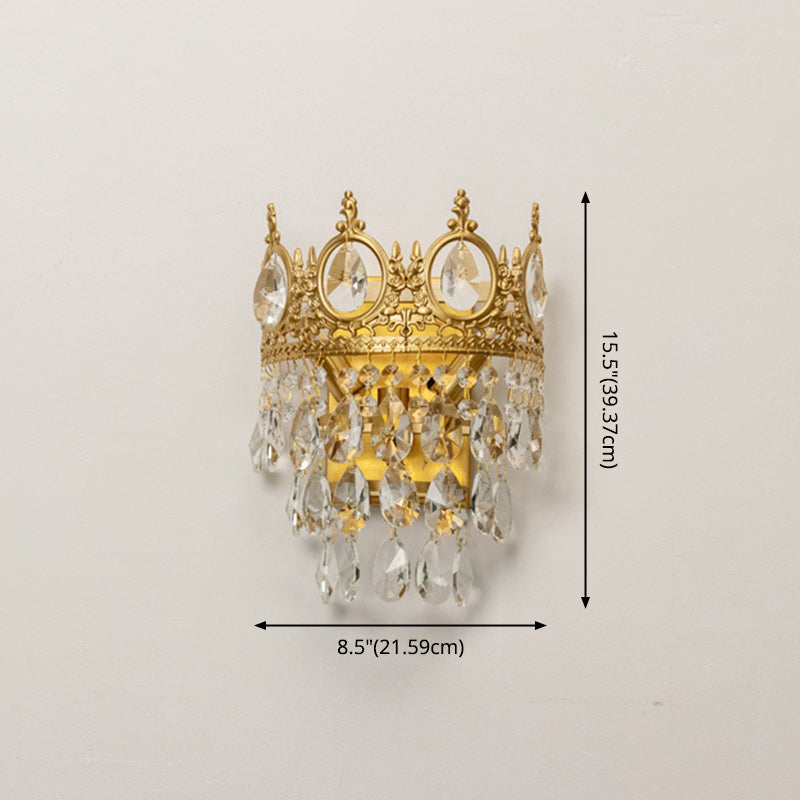 Crown Wall Sconce Lighting Modern Style Crystal 3-Lights Wall Mount Light in Brass
